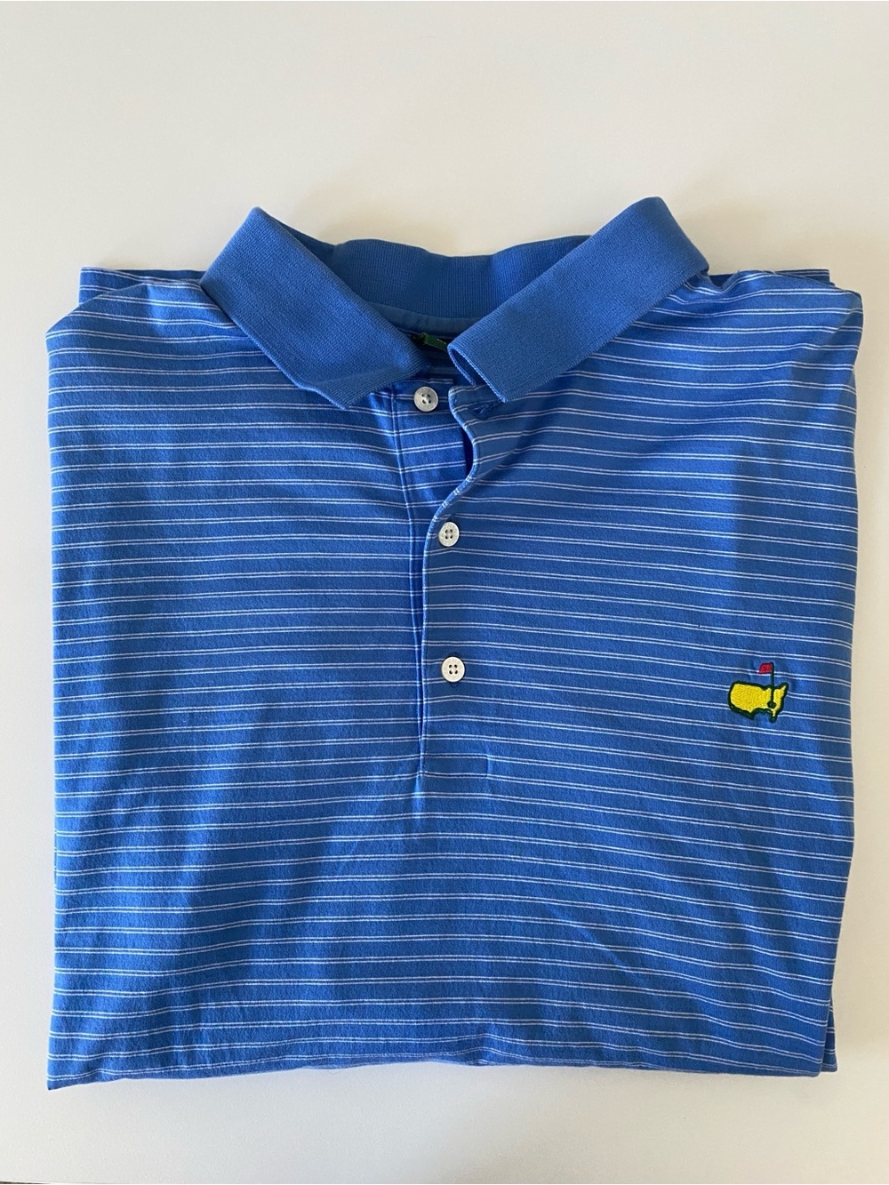 Amen Corner Blue Striped Short-Sleeve Mens Masters Polo Shirt